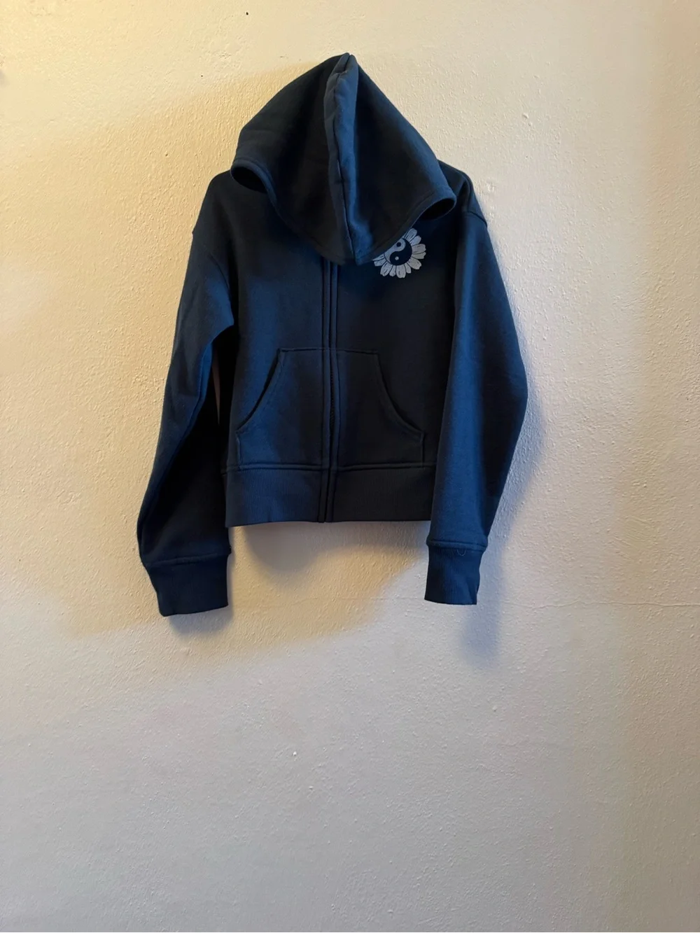 SO Kids Zip-Up Hoodie - Navy Blue -Yin Yang Daisy Graphic - Girls Size XS (6/6X)